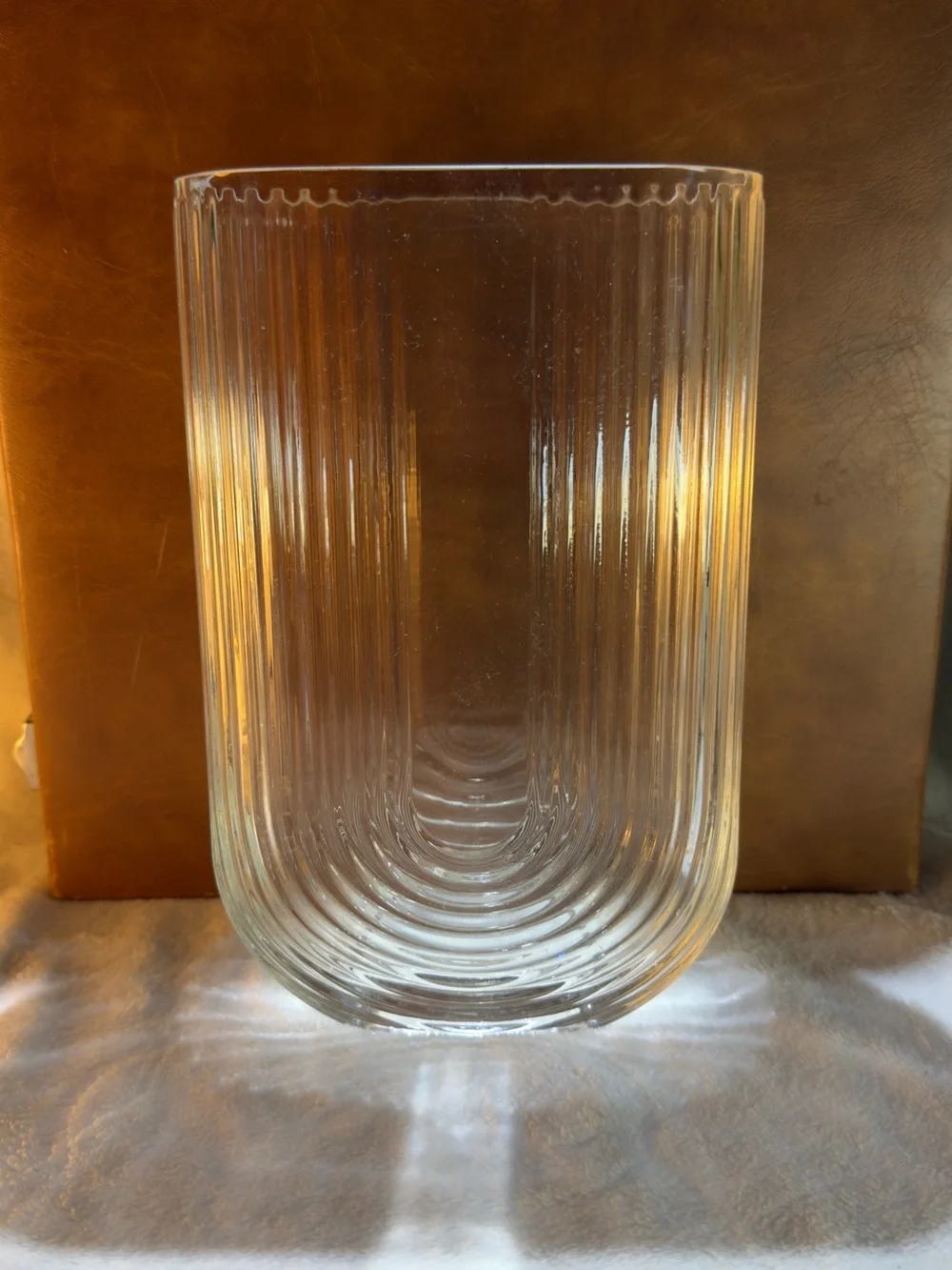 Clear Ribbed Glass Vase - Art Deco Style